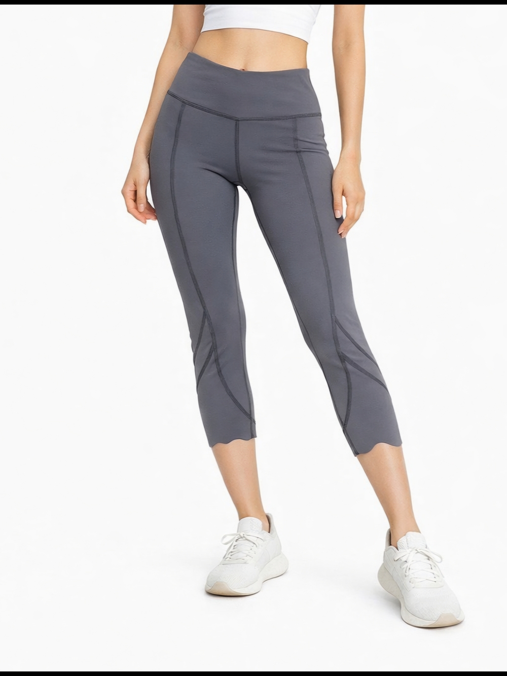 Lululemon Wunder Under Crop II Roll Down Scallop Full-On Luxtreme Grey Size 6